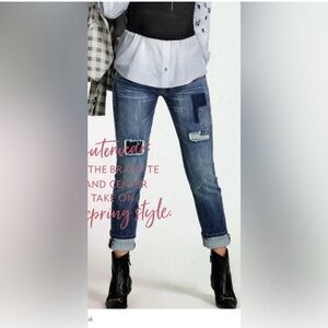 CABI Slim Boyfriend Patch Jeans- EUC